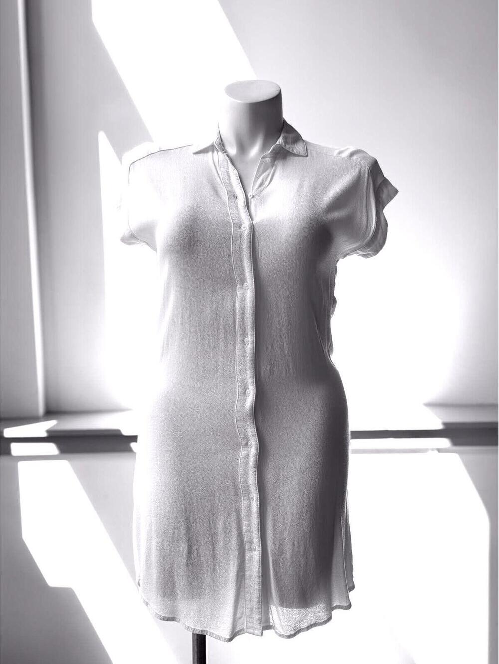 H&M White Tie Waist Shirt Dress Mini Size 2 - Picture 9 of 9